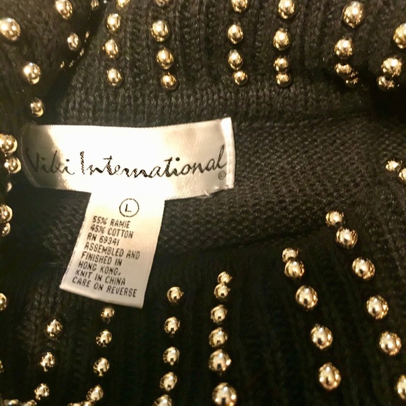 Ladies Black Festive cowl neck sweater w/beads - Picture 3 of 5